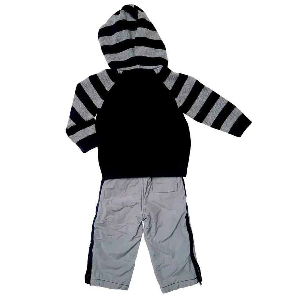 Gymboree Gray‎ Lined Pants and Gray/Navy Zip Up Hoodie 2T